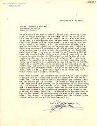 [Carta] 1954 nov. 4, Chihuahua, México [a] Gabriela Mistral, Santiago