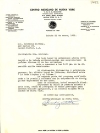 [Carta] 1955 ene. 22, New York [a] Gabriela Mistral, Roslyn Harbor, [EE.UU]