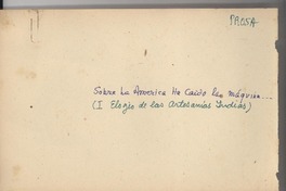 Sobre la América ha caído la máquina _ : (I Elogio de las Artesanías Indias)