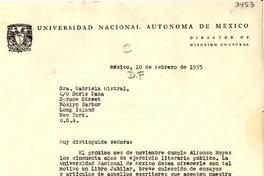 [Carta] 1955 feb. 10, México D. F. [a] Gabriela Mistral, Long Island, New York