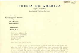 [Carta] 1955, México D. F. [a] Gabriela Mistral, Long Island, New York