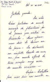 [Carta] 1950 oct. 10, Canal Zone, [Panamá] [a] Gabriela [Mistral]
