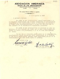 [Carta] 1938 ago. 4, Lima, Perú [a] Gabriela Mistral