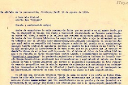 [Carta] 1938 ago. 16, Chiclayo, [Perú] [a] Gabriela Mistral, abordo del "Copiapó"