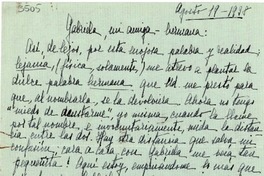 [Carta] 1938 ago. 19, Lima [a] Gabriela Mistral