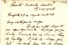 [Carta] 1938 ago. 27, Trujillo, [Perú] [a] Gabriela Mistral, Guayaquil