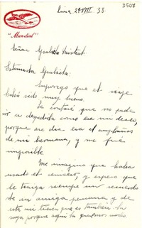 [Carta] 1938 ago. 29, [Perú] [a] Gabriela Mistral