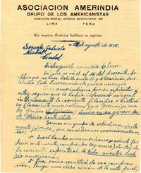 [Carta] 1938 ago. 12, Lima, Perú [a] Gabriela Mistral