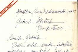 [Carta] 1945 nov. 17, Lima, [Perú] [a] [Gabriela Mistral]