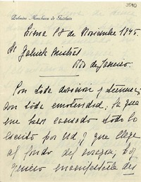 [Carta] 1945 nov. 18, Lima, [Perú] [a] Gabriela Mistral, Río de Janeiro