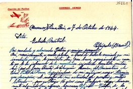 [Carta] 1944 oct. 7, Lima, Perú [a] Gabriela Mistral, Petrópolis, Brasil