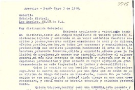 [Carta] 1946 mayo 3, Arequipa, Perú [a] Gabriela Mistral, Los Angeles, EE.UU.