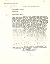 [Carta] 1944 nov. 20, Lima [a] Gabriela Mistral, Petrópolis