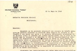 [Carta] 1946 mayo 23, Chincha, Perú [a] Gabriela Mistral, California, [EE.UU.]