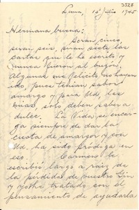 [Carta] 1945 jul. 15, Lima, [Perú] [a] Gabriela Mistral