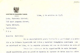 [Carta] 1948 oct. 4, Lima [a] Gabriela Mistral, Santa Bárbara, California