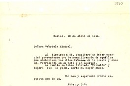 [Carta] 1949 abr. 12, Callao, [Perú] [a] Gabriela Mistral