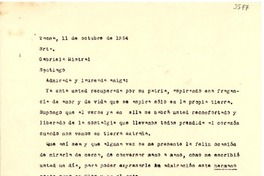 [Carta] 1954 oct. 11, Tacna, [Perú] [a] Gabriela Mistral, Santiago