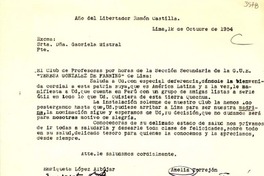 [Carta] 1954 oct. 12, Lima [a] Gabriela Mistral