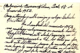 [Tarjeta] 1952 ene. 1, Lima, Perú [a] Gabriela Mistral