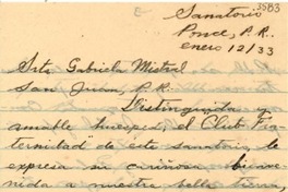 [Carta] 1933 ene. 2, Ponce, Puerto Rico [a] Gabriela Mistral