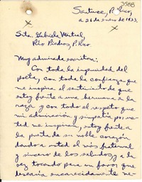 [Carta] 1933 ene. 26, Santurce, Puerto Rico [a] Gabriela Mistral, Río Piedras, Puerto Rico