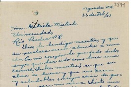 [Carta] 1933 feb. 26, Aguada, Puerto Rico [a] Gabriela Mistral, Río Piedras, Puerto Rico