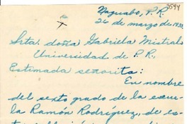[Carta] 1933 mar. 26, Naguabo, Puerto Rico [a] Gabriela Mistral, Universidad de Puerto Rico