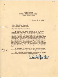 [Carta] 1933 abr. 3, Ponce, Puerto Rico [a] Gabriela Mistral, Río Piedras, Puerto Rico