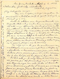 [Carta] 1933 sept. 6, San Juan, Puerto Rico [a] Gabriela Mistral, Madrid, España