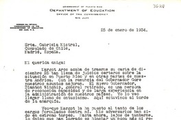 [Carta] 1934 ene. 25, San Juan, Puerto Rico [a] Gabriela Mistral