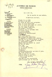 [Carta] 1933, Ponce, Puerto Rico [a] Gabriela Mistral