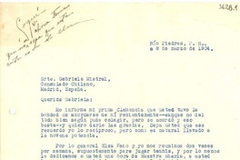 [Carta] 1934 mar. 8, Río Piedras, [Puerto Rico] [a] Gabriela Mistral