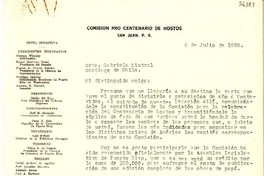[Carta] 1938 jul. 6, San Juan, Puerto Rico [a] Gabriela Mistral, Santiago, Chile
