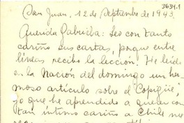 [Carta] 1943 sept. 12, San Juan, [Argentina] [a] Gabriela Mistral