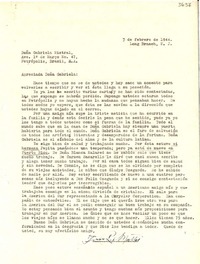 [Carta] 1944 feb. 3, Long Branch, N. J. [a] Gabriela Mistral, Petrópolis, Brasil