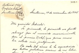[Carta] 1945 nov. 14, Santurce, Puerto Rico [a] Gabriela Mistral