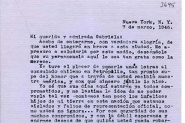 [Carta] 1946 mar. 7, Nueva York [a] Gabriela Mistral