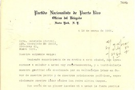 [Carta] 1946 mar. 12, Nueva York [a] Gabriela Mistral, Nueva York