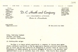 [Carta] 1946 abr. 22, Boston [a] Gabriela Mistral, Los Angeles, California
