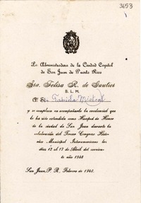 [Tarjeta] 1948 abr., San Juan, Puerto Rico [a] Gabriela Mistral