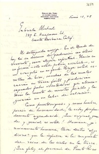 [Carta] 1948 jun. 13, Santurce, Puerto Rico [a] [Gabriela Mistral]