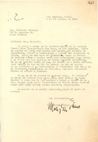[Carta] 1948 oct. 13, Los Angeles, California [a] Gabriela Mistral, Santa Barbara