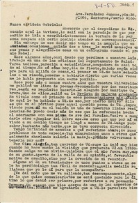 [Carta] 1950 ene. 8, Santurce, Puerto Rico [a] Gabriela [Mistral]