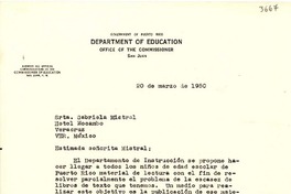 [Carta] 1950 mar. 20, San Juan, Puerto Rico [a] Gabriela Mistral, Veracruz, México