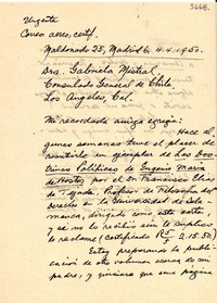 [Carta] 1950 abr. 4, Madrid, España [a] Gabriela Mistral, Los Angeles