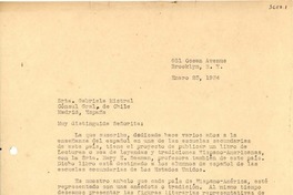 [Carta] 1934 ene. 23, Brooklyn, N. York [a] Gabriela Mistral, Madrid, España