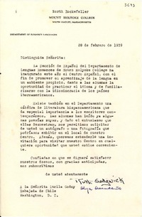 [Carta] 1939 feb. 20, N. York, [EE.UU.] [a] Gabriela Mistral, Niza, Francia