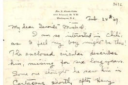 [Carta] 1939 feb. 25, Washington D.C., [EE.UU.] [a] Gabriela Mistral
