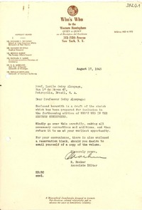 [Carta] 1943 ago. 17, N. York [a] L. Godoy Alcayaga, Petrópolis, Brasil